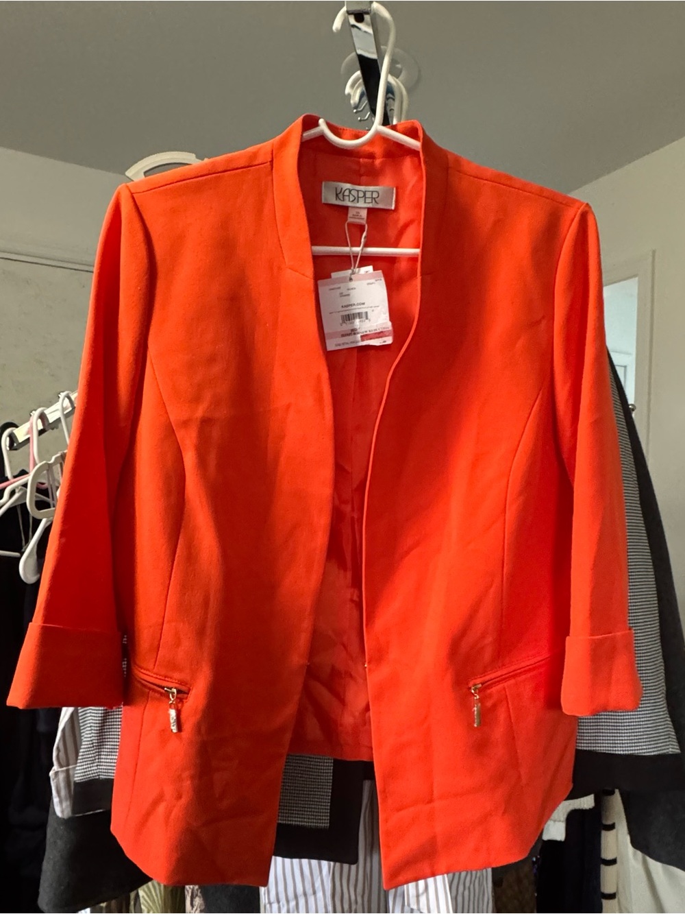 Kasper Women's Bright Orange Open-Front Blazer